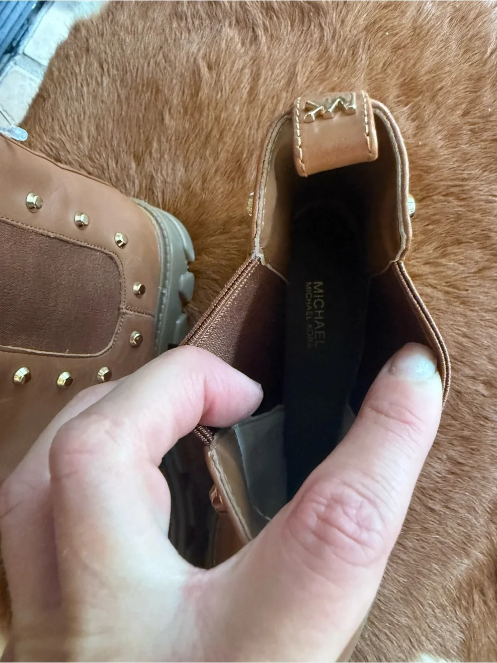 MICHAEL Michael Kors Ridley Studded Lug-Sole Chelsea Booties Size 8.5